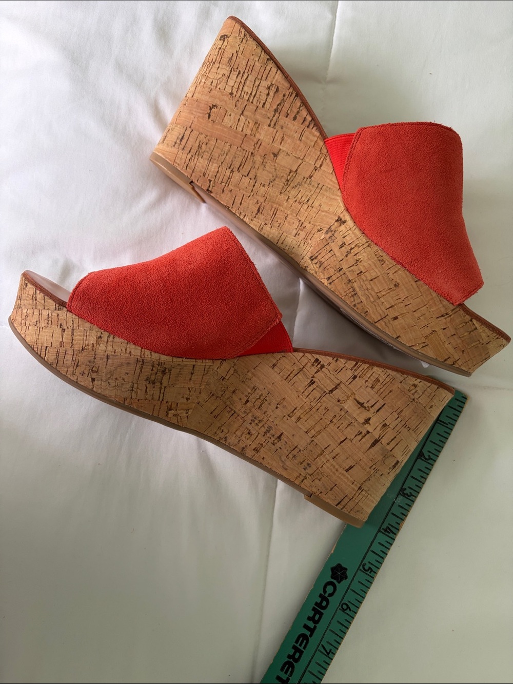 Dolce Vita Orange Suede Cork Wedge Mules - Picture 3 of 10